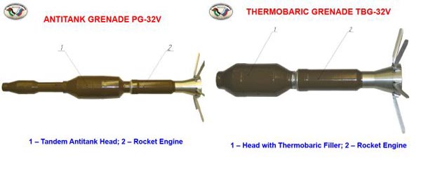 Đạn chống tăng liều đúp PG-32V và đạn nhiệt áp TBG-32V của súng phóng lựu chống tăng RPG-32.