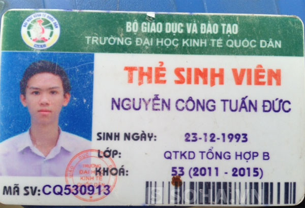 Ngoài ra còn có thẻ sinh viên mang tên Nguyễn Công Tuấn Đức (MS SV CQ 530913) lớp QTKD Tổng hợp B, khóa 53 (2011-2015).