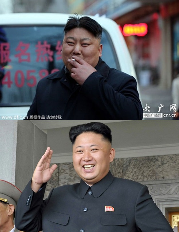 Người bán thịt xiên (ảnh trên) và Kim Jong Un (ảnh dưới)