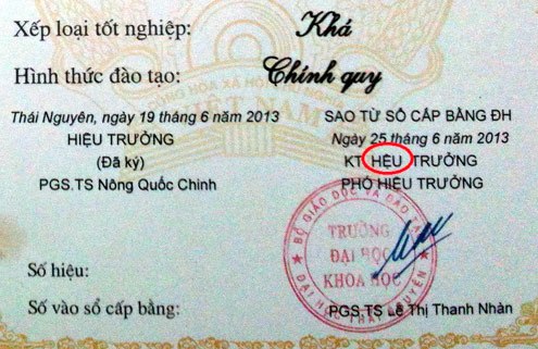  	Tấm bằng in sai chữ chính tả