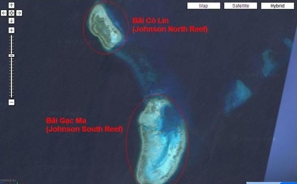 Ảnh vệ tinh của Google chụp đảo Gạc Ma và đá Cô Lin.