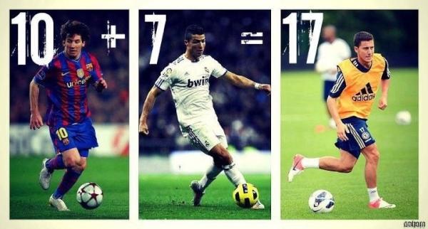Một phép so sánh vui: Hazard mang áo số 17 bằng Messi mang áo số 10 cộng với Ronaldo mang áo số 7.  