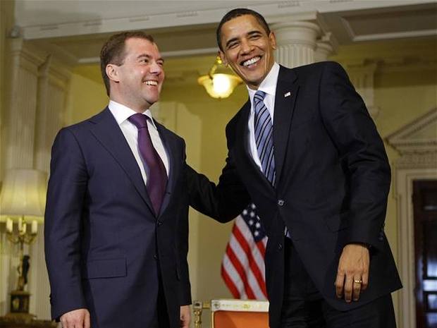 Ông Medvedev trong một cuộc gặp với nhà lãnh đạo Mỹ Obama