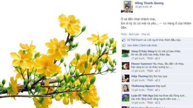 Nhà thơ Hồng Thanh Quang nổi tiếng trên Facebook vì làm thơ rất hay và hễ anh ra thơ là các bạn bè trên mạng nối thơ lập tức.