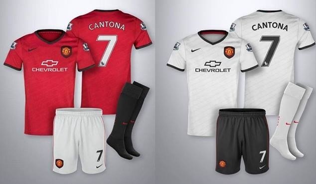 Mẫu áo đấu sân nhà (đỏ) và sân khách (trắng) của Man United