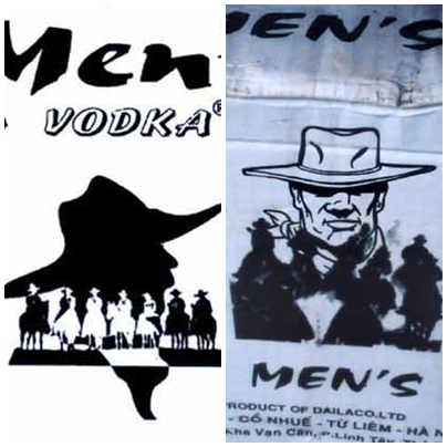 Men Vodka chính hãng (bìa trái) và rượu &quot;nhái&quot; (bìa phải)