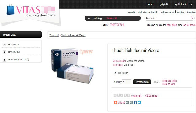 Loại thuốc kích dục nữ được chào bán với giá 100.000 đồng/lọ.