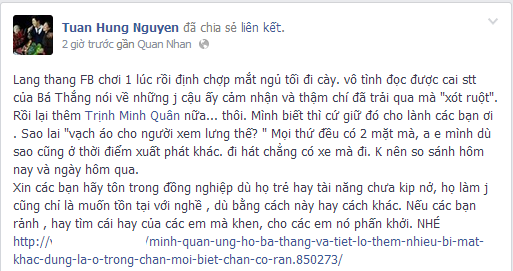 Tuấn Hưng cho rằng không nên vạch áo cho người xem lưng.