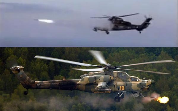 Tiger(ở trên) có khả năng tấn công mục tiêu với độ chính xác cao còn Mi-28(ở dưới) lại có hỏa lực cực mạnh.