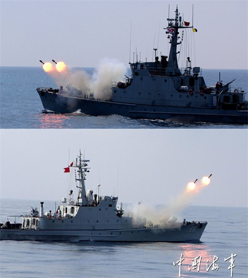 Tàu chiến của hải quân Trung Quốc phóng ngư lôi, tên lửa chống ngầm trong cuộc diễn tập tấn công tàu ngầm trên biển mới đây.