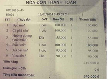 Sửng sốt với tờ hóa đơn bữa ăn của 17 dân chơi đốt 156 triệu đồng - Ảnh 2.