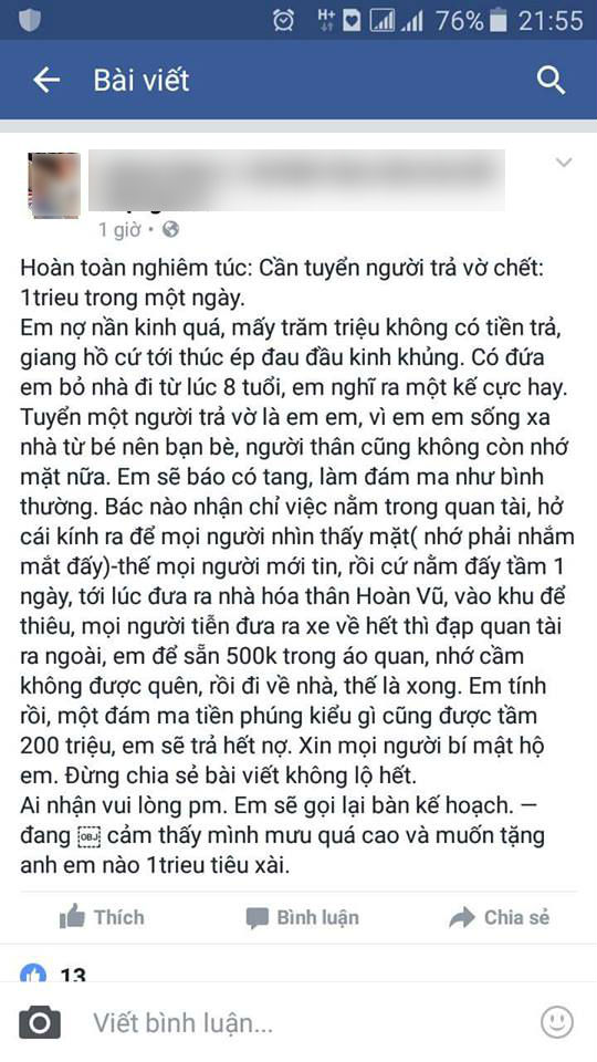 Cô gái thuê người giả vờ chết để kiếm tiền trả nợ và cái kết đắng - Ảnh 1.