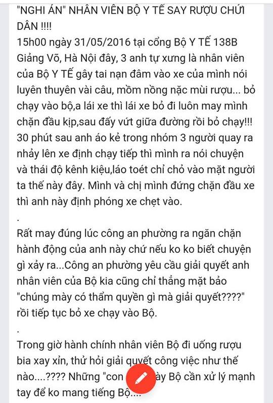 Xưng là nhân viên Bộ Y tế, chỉ tay, thách thức CA sau va chạm xe - Ảnh 1.