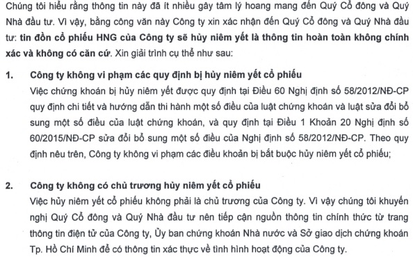 Công ty bầu Đức bác tin cổ phiếu bị hủy niêm yết - Ảnh 1.