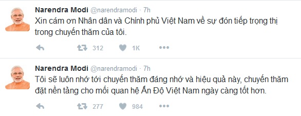 Điều đặc biệt trên Twitter Thủ tướng Ấn Độ trong chuyến thăm VN - Ảnh 3.
