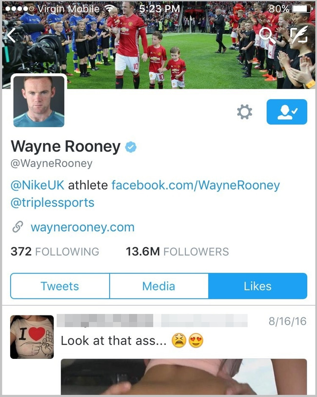 Rooney đỏ bừng mặt vì bị fan phát hiện bấm thích trang web khiêu dâm - Ảnh 1.