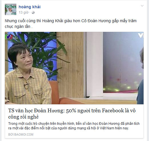 Khải Silk chế giễu phát ngôn “50% người dùng Facebook là vô công rồi nghề” của bà Đoàn Hương - Ảnh 1.