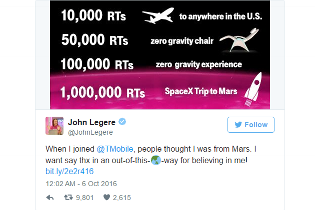 CEO nhà mạng Mỹ hứa tặng một chuyến đi sao Hỏa trị giá 4 tỷ đồng nếu trạng thái trên Twitter được chia sẻ 1 triệu lần - Ảnh 1.