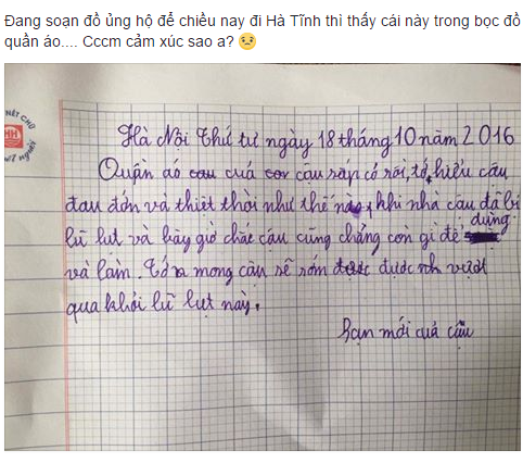 Cảm động lá thư gửi ‘người bạn lạ’ sau cơn lũ lụt của cậu bé lớp 4 - Ảnh 1.