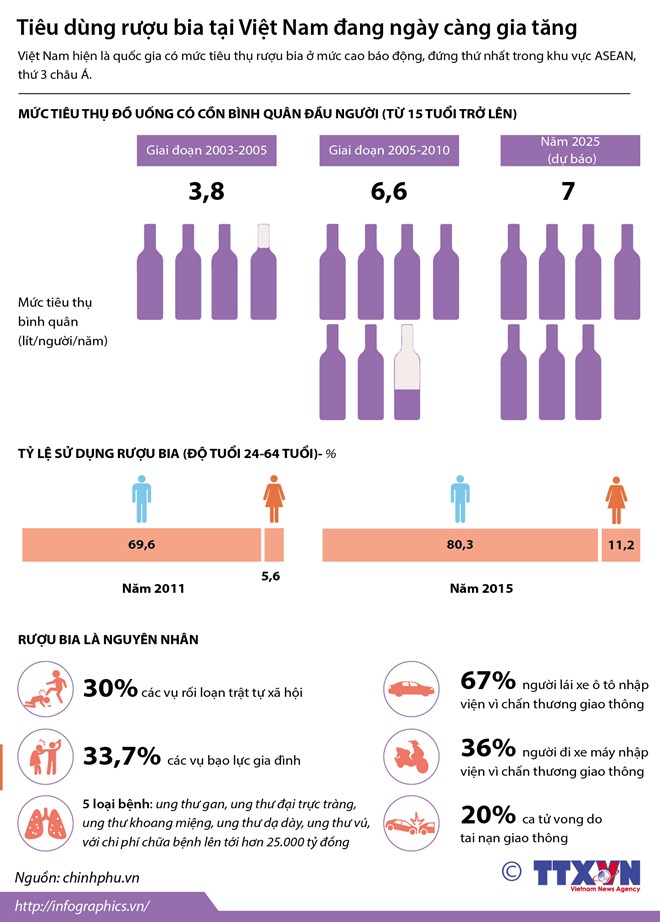[Infographics] Tiêu dùng rượu bia tại Việt Nam ngày càng gia tăng - Ảnh 1.