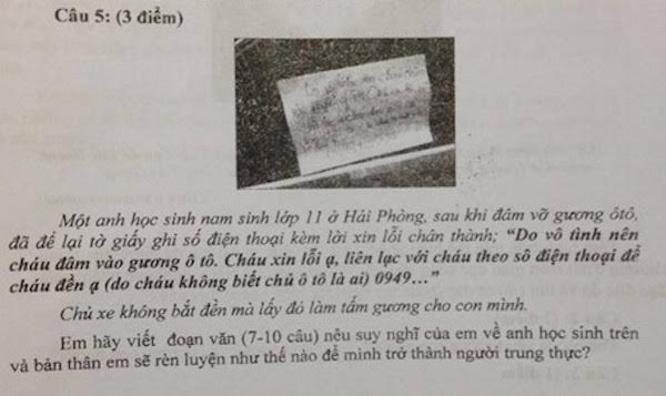 Thú vị với đề thi xuất hiện tình huống xin đền gương xe bị vỡ - Ảnh 2.