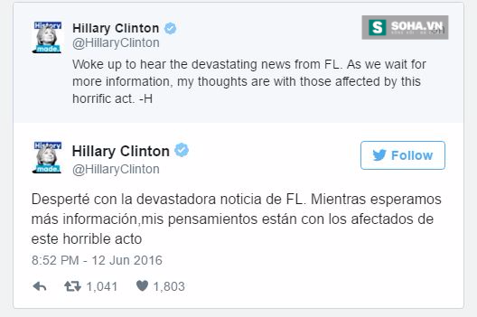 Hillary Clinton, Donald Trump lên tiếng về vụ xả súng Orlando - Ảnh 1.