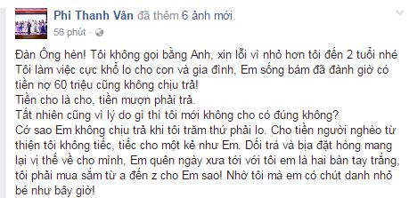 Phi Thanh Vân bất ngờ yêu cầu chồng cũ trả 60 triệu  - Ảnh 1.