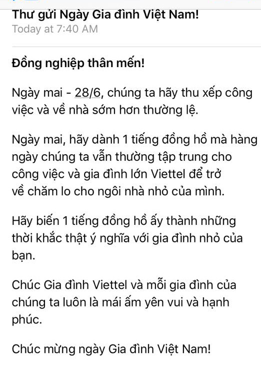 Tâm thư của Tổng Giám đốc Tập đoàn Viettel nhân ngày Gia đình Việt Nam - Ảnh 1.