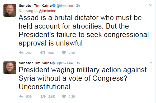 Tim Kaine: Trump ra lệnh tấn công Syria mà không được Quốc hội phê chuẩn là bất hợp pháp, vi hiến - Ảnh 1.