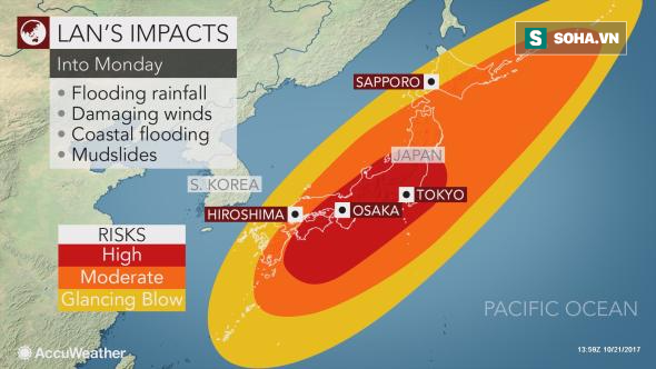 Siêu bão Lan bắt đầu gây mưa gió trên đường đổ bộ vào Nhật Bản - Ảnh 2.