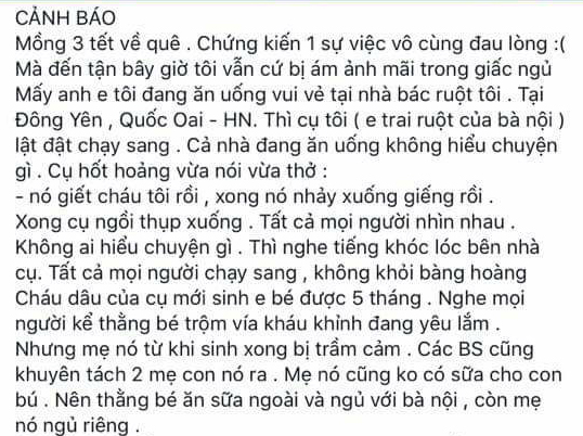 Nghi bị trầm cảm, mẹ sát hại con trai 5 tháng tuổi ngày mùng 3 Tết - Ảnh 1.