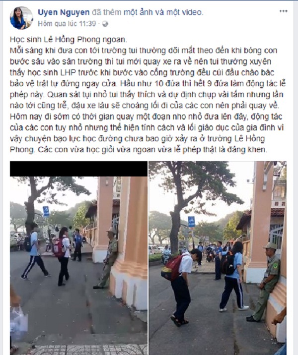 Học sinh Lê Hồng Phong và hành động trước cổng trường gây bão mạng xã hội - Ảnh 1.