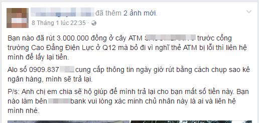 Dân mạng dè bỉu người đàn ông nhặt 3 triệu đồng ở bốt ATM tìm người trả lại, 2 ngày sau, sự thật mới sáng tỏ - Ảnh 1.