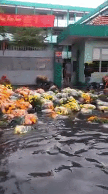Clip: Mưa ngập đường ở Sài Gòn, hoa Tết chưa bán đã bị trôi tứ tung - Ảnh 2.