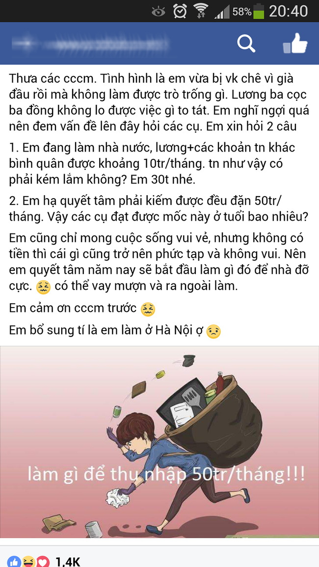  Than thở khi bị vợ chê 30 tuổi mà chỉ kiếm được 10 triệu/tháng, anh chồng được dân mạng gợi ý nên... bỏ vợ - Ảnh 1.