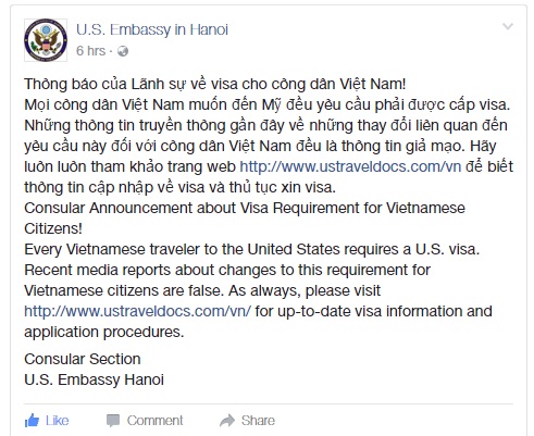 Đại sứ quán Mỹ cảnh báo thông tin giả mạo về miễn visa cho công dân Việt Nam - Ảnh 1.