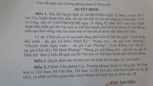 Cục NTBD thu hồi quyết định tạm dừng lưu hành 5 ca khúc trước 1975 - Ảnh 2.