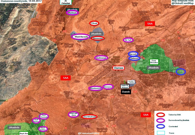 Quân đội Syria ác chiến phiến quân cố thủ ngoại ô Damascus - Ảnh 1.