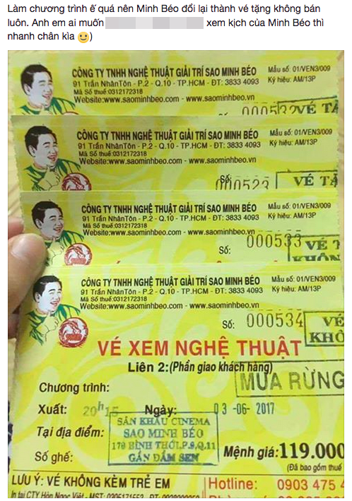 Sân khấu ế vì bị tẩy chay, Minh Béo phát vé miễn phí nhưng vẫn trưng bảng hết vé - Ảnh 1.