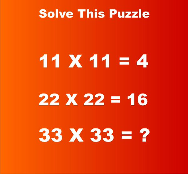 Nếu 11 x 11 = 4 và 22 x 22 = 16, vậy 33 x 33 = bao nhiêu? - Ảnh 1.