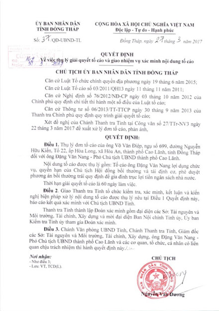 Vụ Chủ tịch Đồng Tháp công khai người tố cáo: Ra Quyết định mới cũng… như không?! - Ảnh 1.