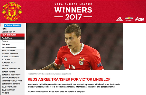 CHÍNH THỨC: Man United xác nhận đạt thoả thuận chiêu mộ Victor Lindelof - Ảnh 1.