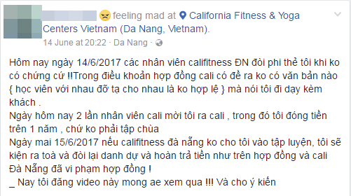 Nam thanh niên bị hủy thẻ gym vì đỡ tạ giùm người khác, Trung tâm California Fitness & Yoga Đà Nẵng nói gì? - Ảnh 1.