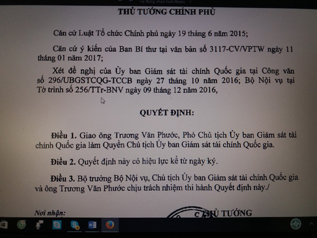  Ông Trương Văn Phước làm quyền Chủ tịch Ủy ban Giám sát tài chính Quốc gia  - Ảnh 1.