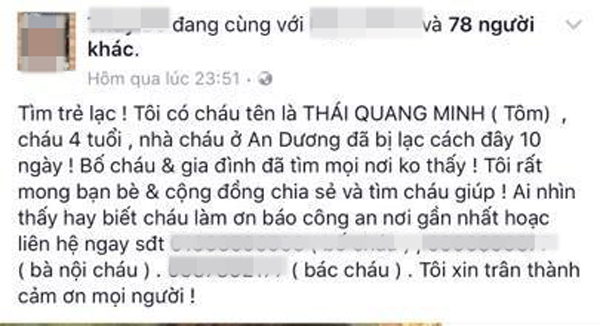 Sự thật bố tung tin con 4 tuổi mất tích sau khi về nhà ngoại ở Hà Nội - Ảnh 1.