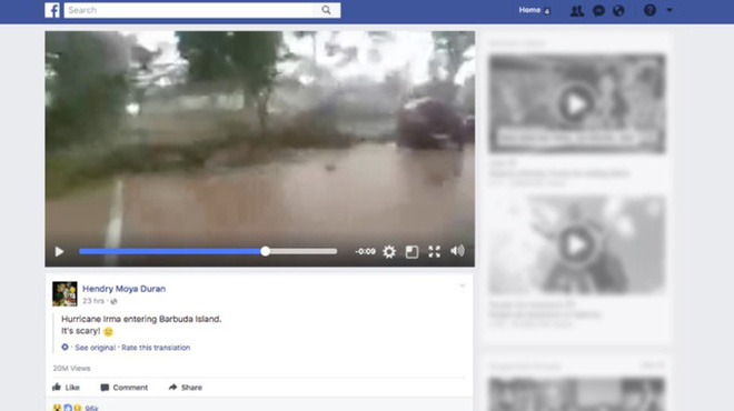 Video giả mạo về siêu bão Irma hút hàng chục triệu lượt xem trên Facebook - Ảnh 1.