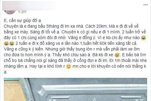  Than vãn ngày nào cũng phải làm xe ôm không công 20km cho chị hàng xóm, mẹ bầu khiến 500 chị em tranh cãi - Ảnh 1.