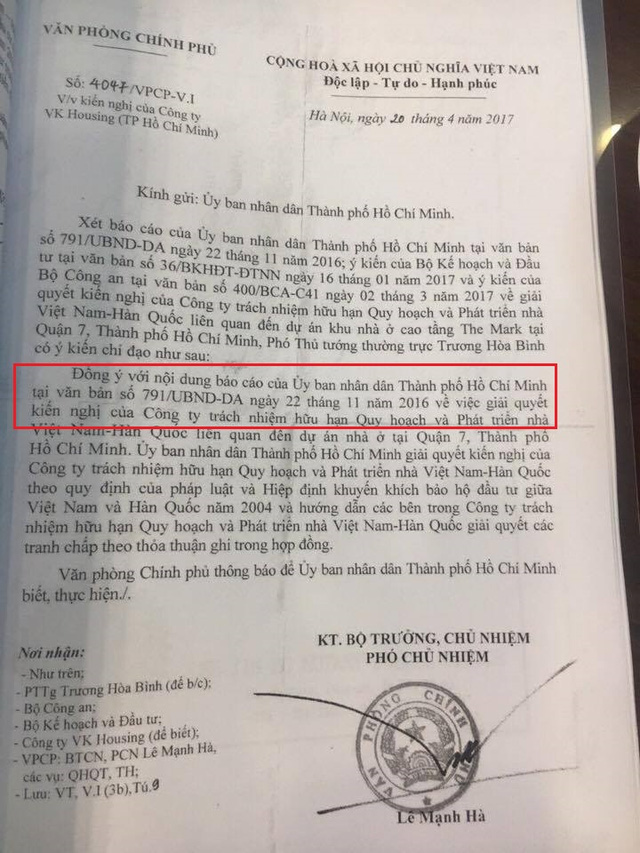  Tranh chấp tại dự án chung cư cao tầng The Mark (Quận 7, TP.HCM), Nhà đầu tư Hàn Quốc kêu cứu  - Ảnh 2.