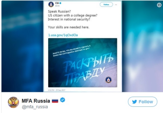  Bộ Ngoại giao Nga đá xoáy CIA trên mạng xã hội  - Ảnh 1.