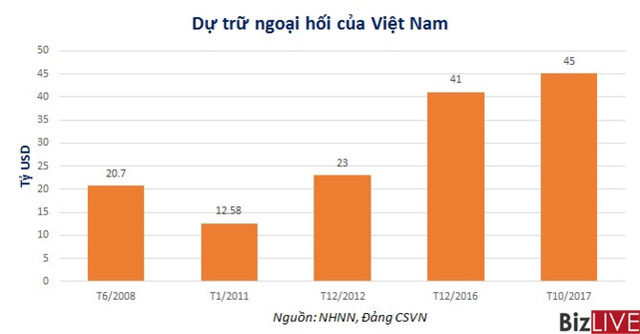  Dự trữ ngoại hối của Việt Nam vọt lên 45 tỷ USD  - Ảnh 1.